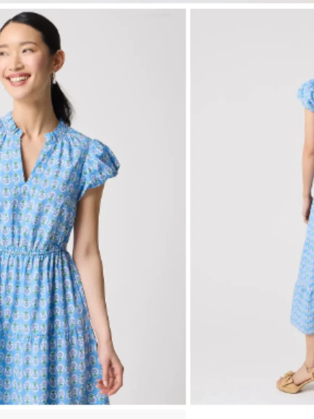 NWT Women's J. Crew Blue Floral Print Maxi Dress Flutter Sleeve Smocked Waist 8